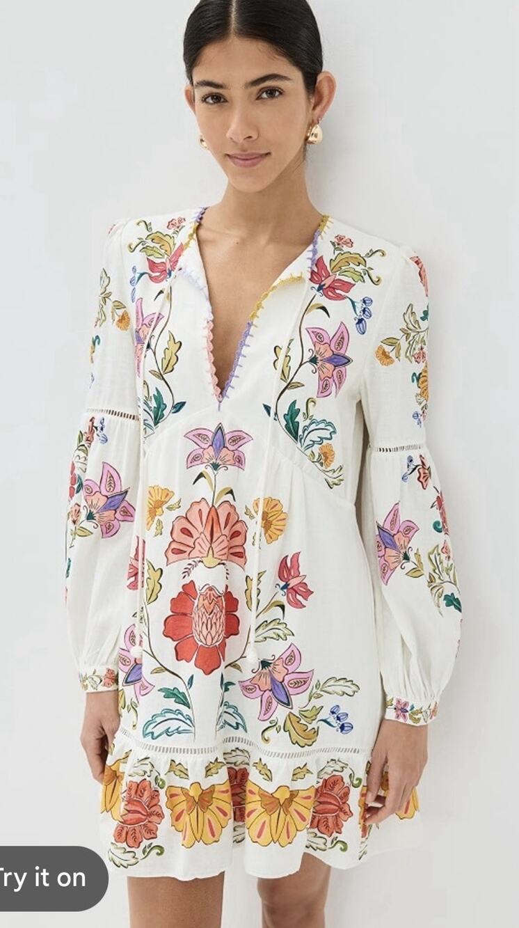 Farm Rio Floral Insects Off White Mini Dress Size XS